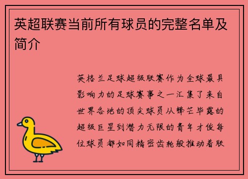 英超联赛当前所有球员的完整名单及简介
